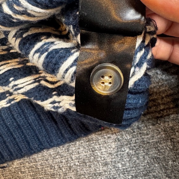 H&M LOGG  Sweater Heavy Nordic Shawl Collar Snowflake Blue Wool Blend Sz Medium - Picture 10 of 14